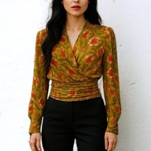 Vintage 80’s Christian Lacroix Pret-a-Porter Cropped Silk Floral Blouse | Size 4